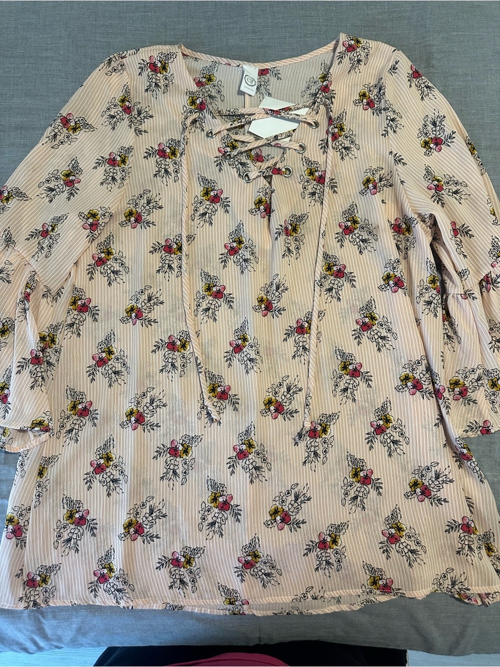 Lace-Up Floral Peasant Top - Pink